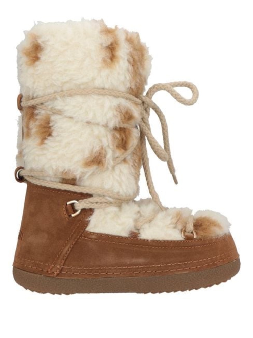 Inuikii Teddy High Suede Lace Up Snow Boots in Brown and White